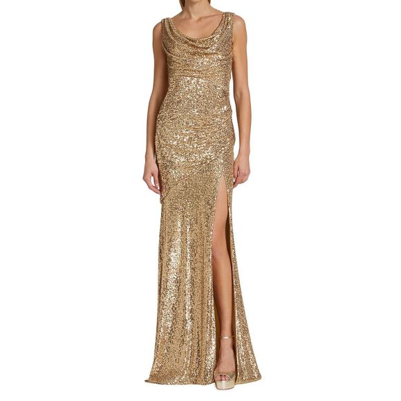 Pamella RolandSleeveless Sequin Cowl-Neck Gown